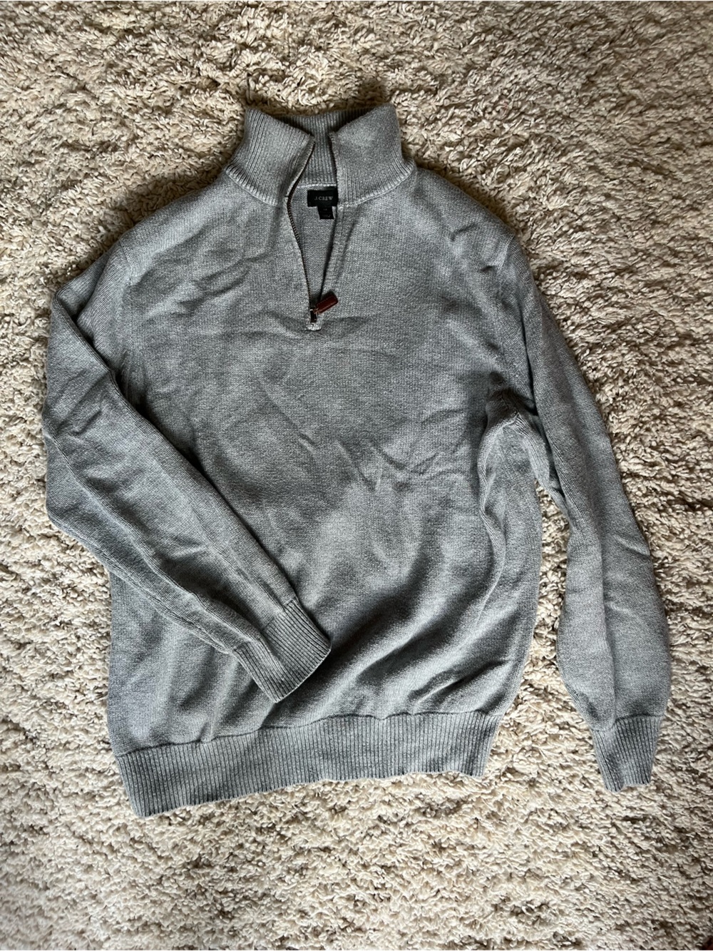 J. Crew Men's Light Gray Quarter-Zip Sweater 100% Lambswool